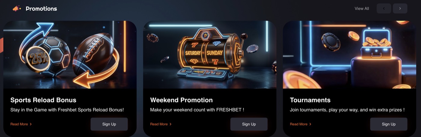FreshBet promotions: sports reload bonus, weekend promotion, tournaments